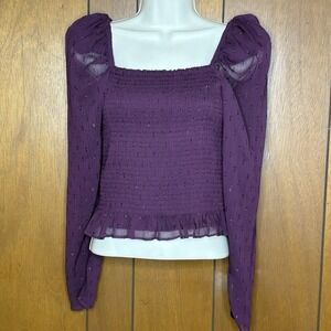 Express Top‎ Women S Purple Smocked Sheer Sleeves Whimsigoth Witchy Dark Fairy